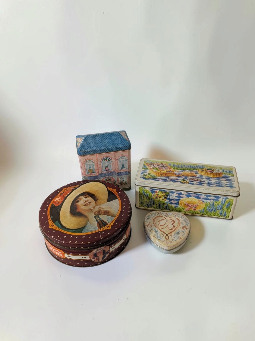 Vintage Decorative Metal Storage Tins & Trinket Boxes - Curated Lot of 4